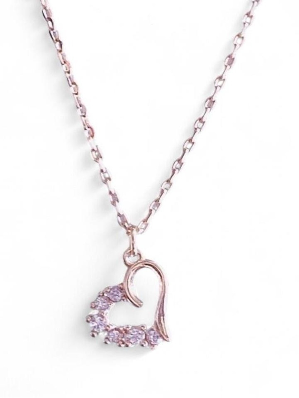 Delicate Rose Gold Heart Necklace with Pink Stones